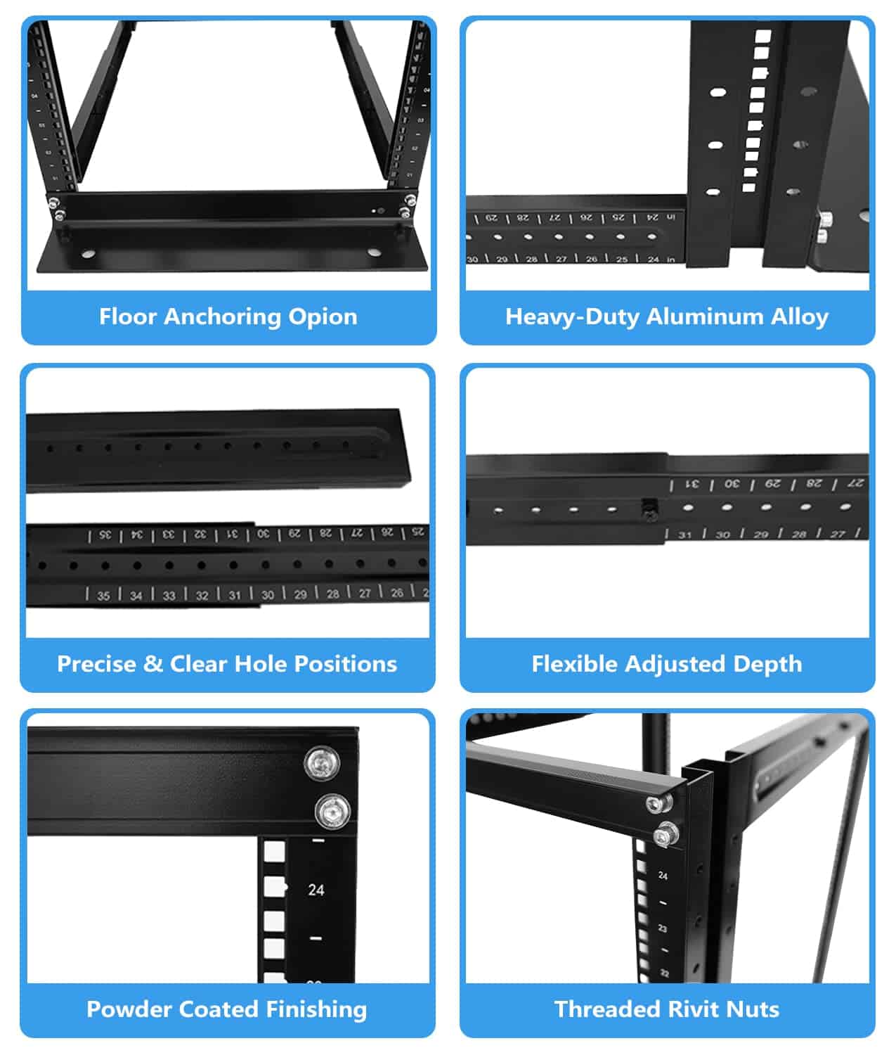 Raising ELECTRONIS 24U 4 Post Open Rack Frame Rack - Imagen 6