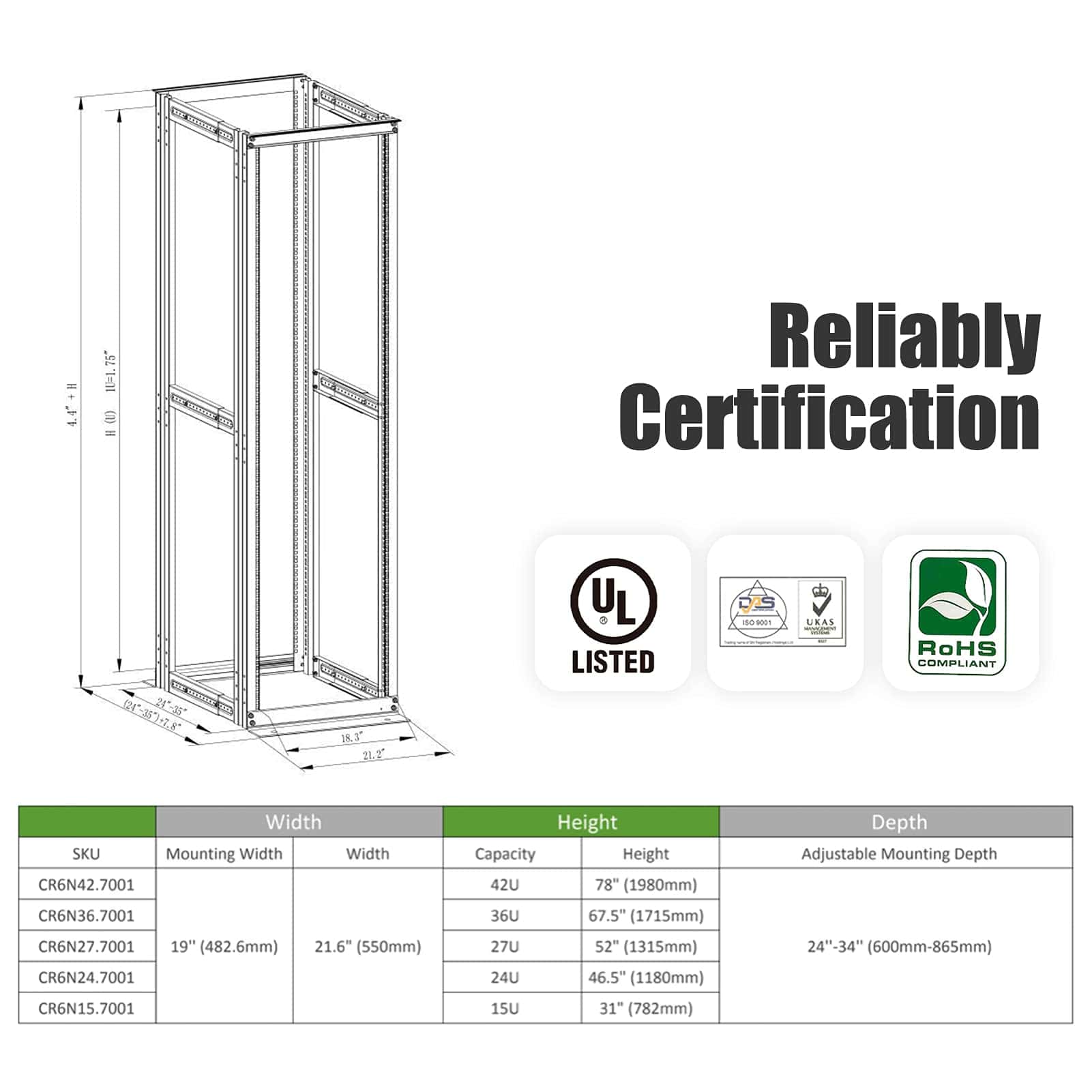 Raising ELECTRONIS 24U 4 Post Open Rack Frame Rack - Imagen 3