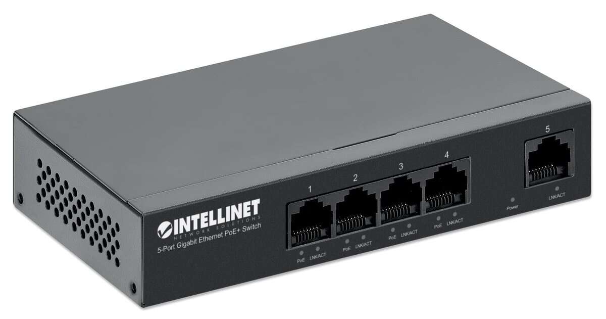 Switch Ethernet PoE+ Intellinet de 5 Puertos - 4 Puertos