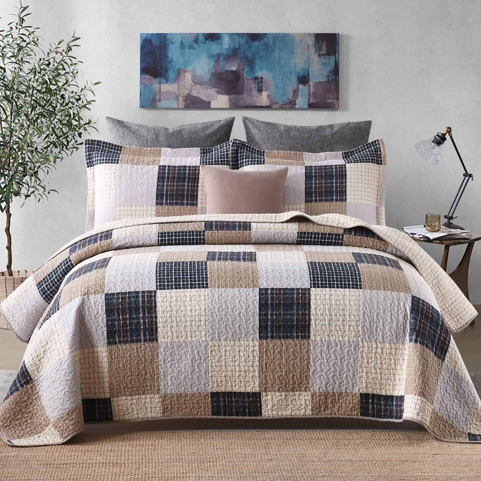 Edredón King Size 100% algodón, Edredón King Size a cuadros