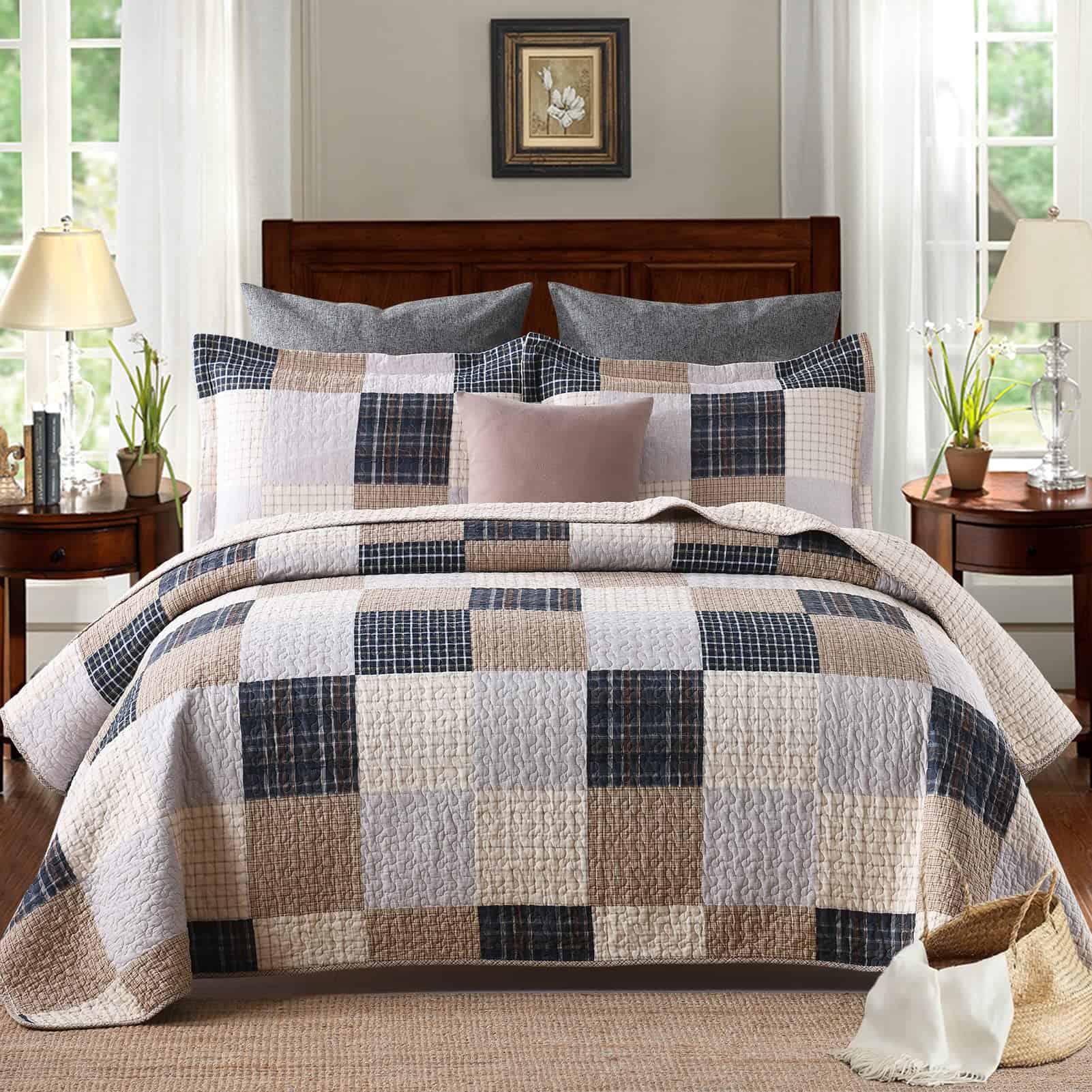 Set de Colchas King Size PANGUSHAN, Colcha de Algodón 100%,