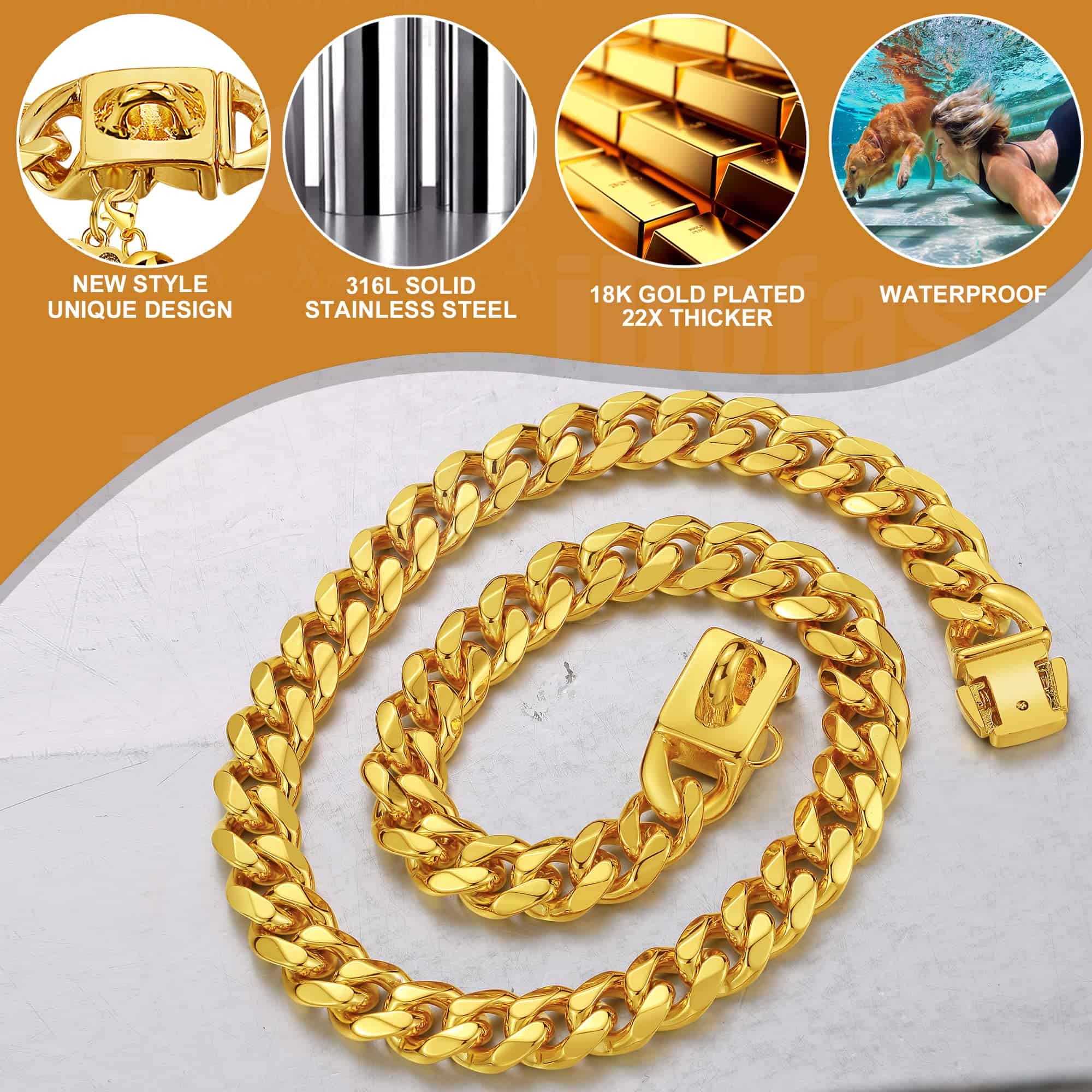 Collares de Cadena de Perro LuxLife Cuban Link Collar de - Imagen 5