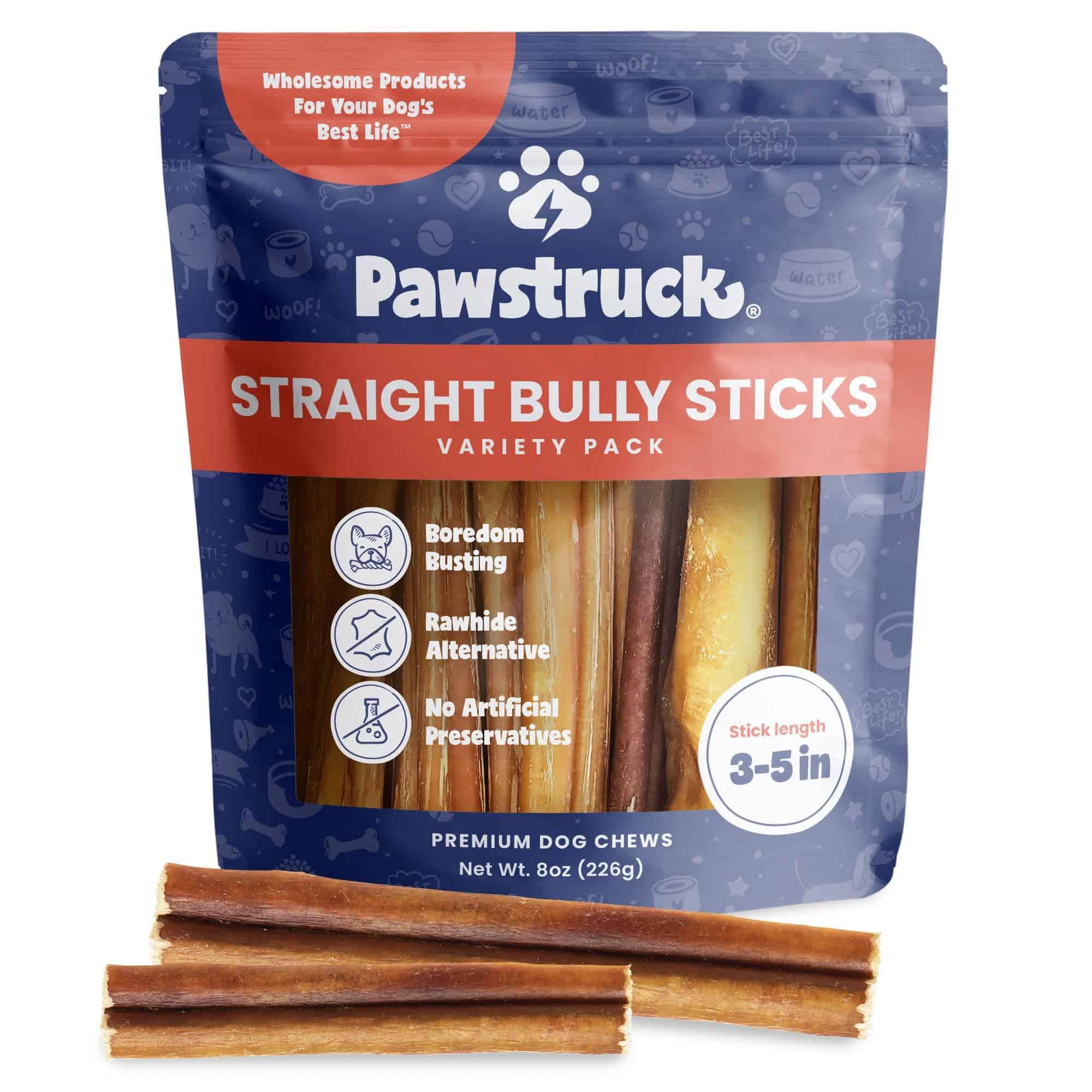 Pawstruck Natural 3-5" Bully Sticks para Perros Pequeños y