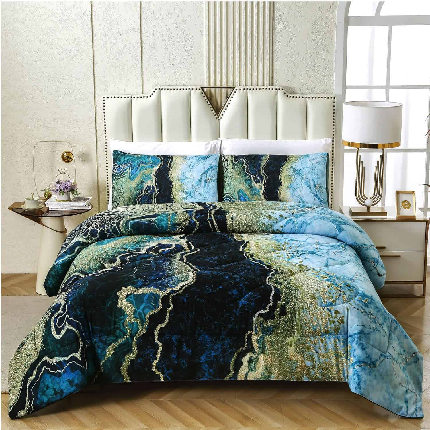 Juego de edredón de mármol verde para cama King - 3 piezas - Imagen 3