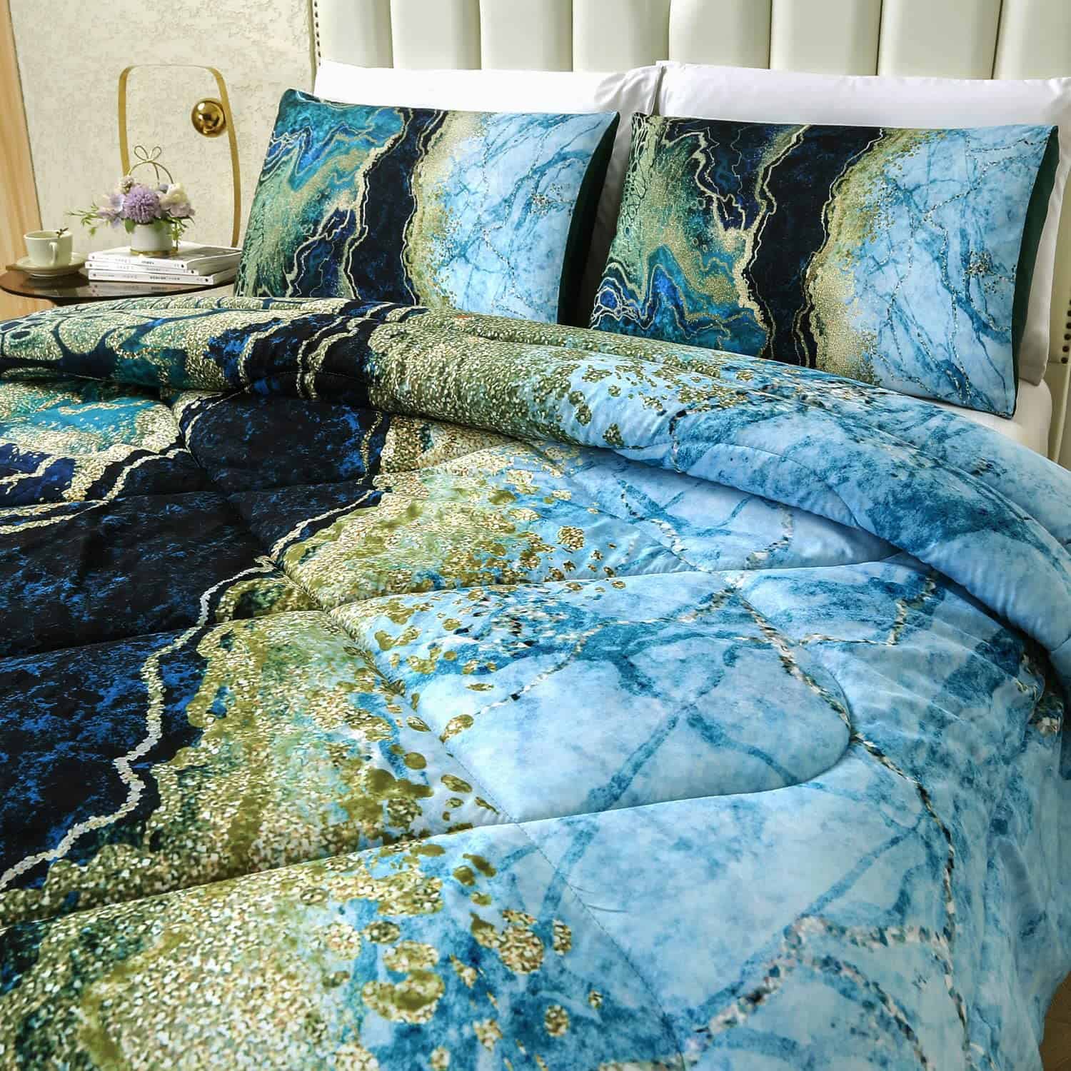 Juego de edredón de mármol verde para cama King - 3 piezas - Imagen 10