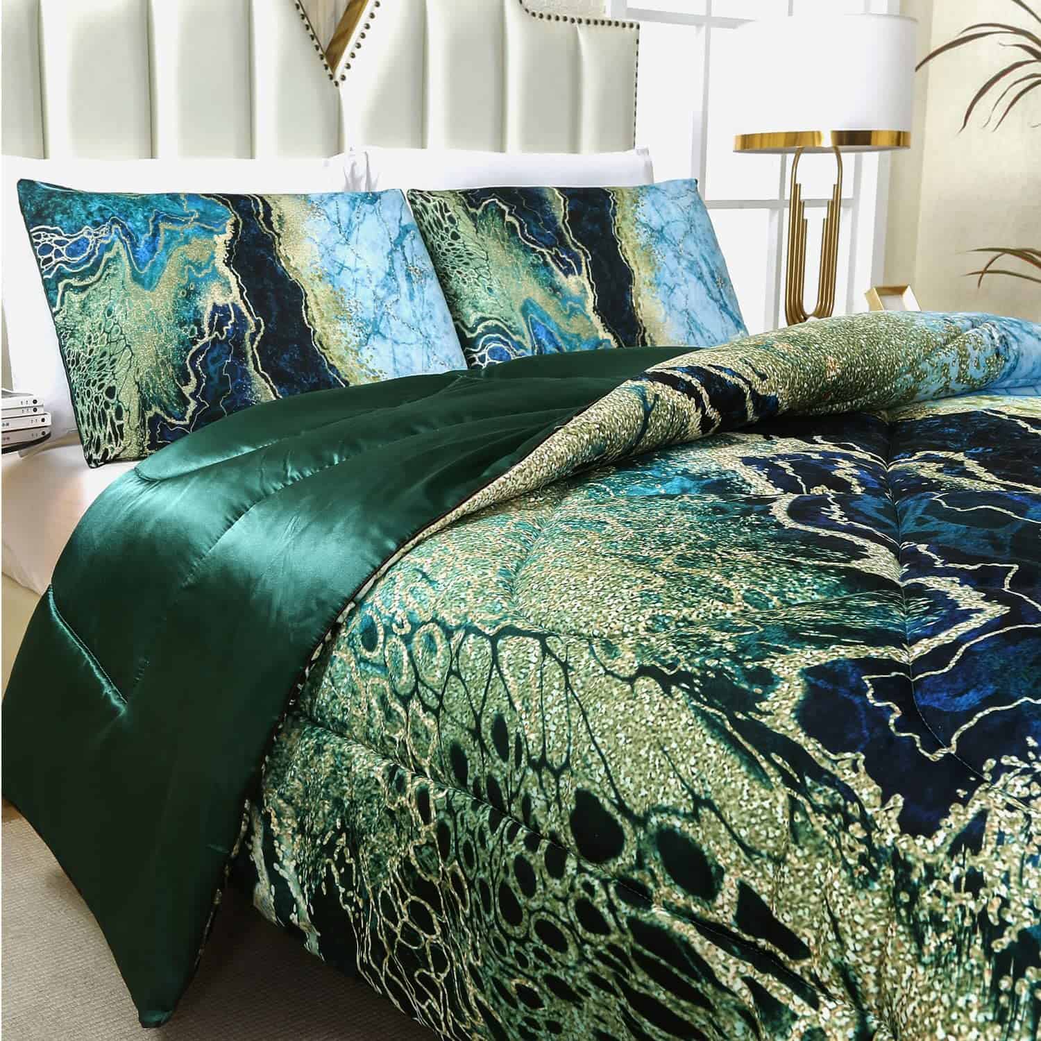 Juego de edredón de mármol verde para cama King - 3 piezas - Imagen 4