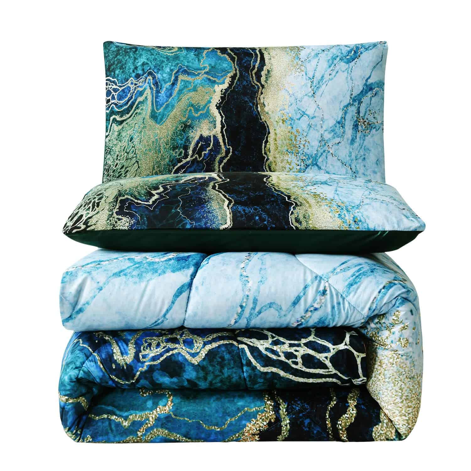 Juego de edredón de mármol verde para cama King - 3 piezas - Imagen 5