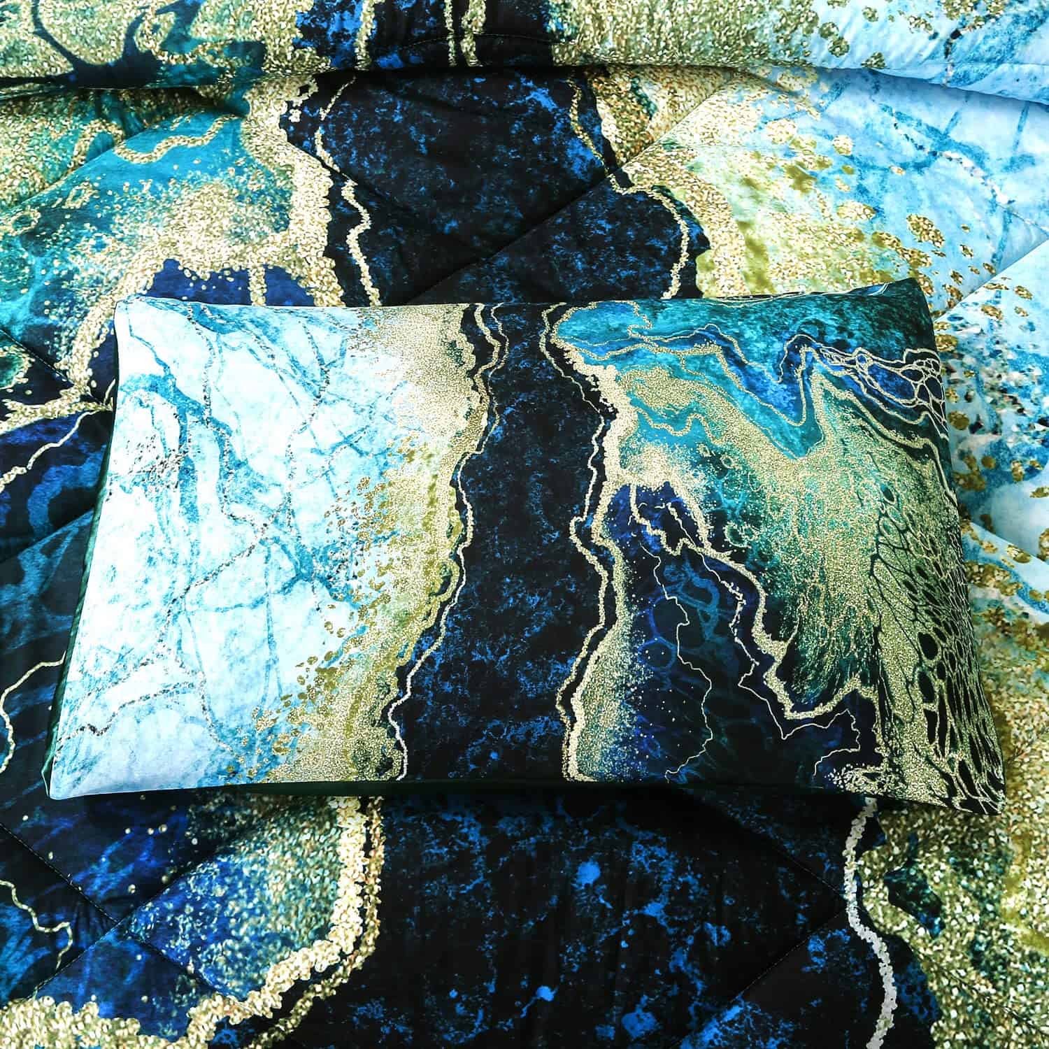 Juego de edredón de mármol verde para cama King - 3 piezas - Imagen 9