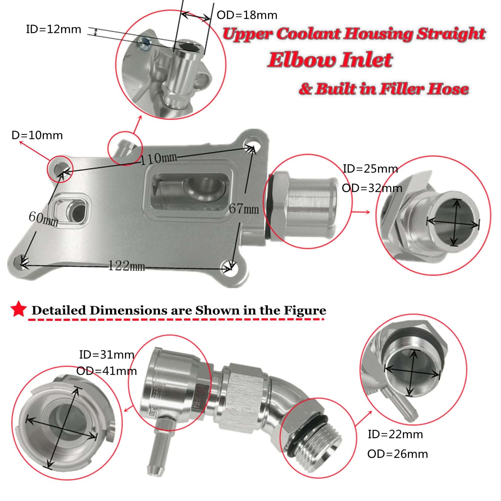 LicBund K Series Upper Coolant Housing Straight Elbow Inlet - Imagen 3