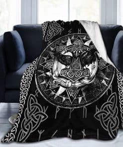 Manta para Sofá Vikings Cuervo Negro y Blanco Súper Suave
