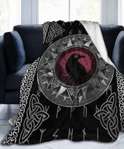 Manta para sillón Vikings Rojo y Negro Cuervo Súper Suave