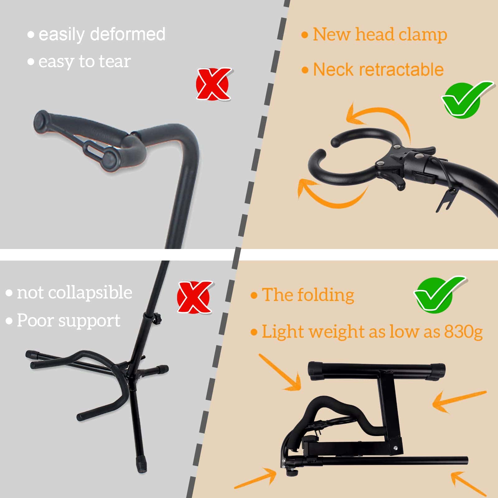 Soporte de guitarra acústica de suelo plegable A Frame con - Imagen 5