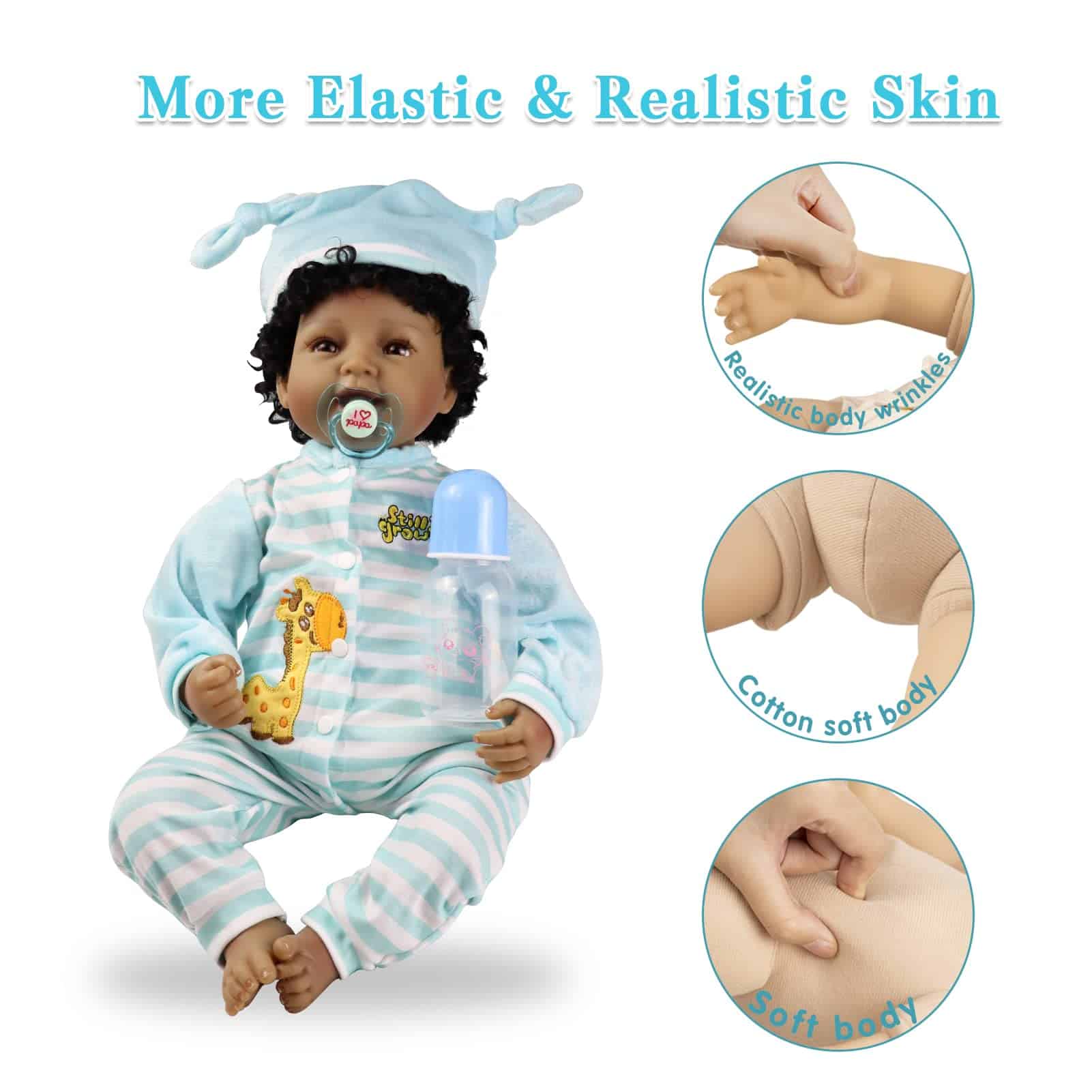 Muñeca Negra de 22" JRLCGYP, Realista Bebé Reborn de - Imagen 4