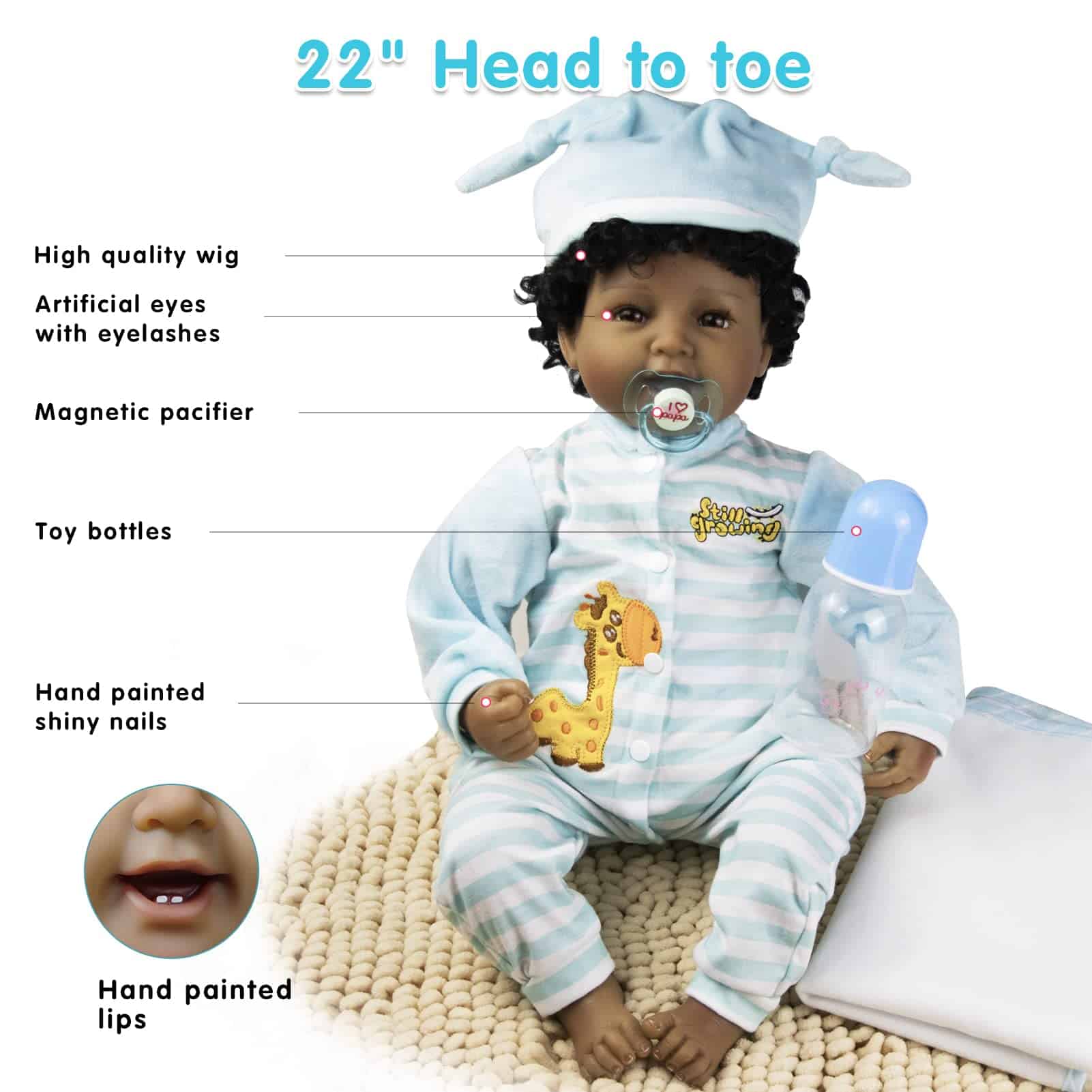 Muñeca Negra de 22" JRLCGYP, Realista Bebé Reborn de - Imagen 7