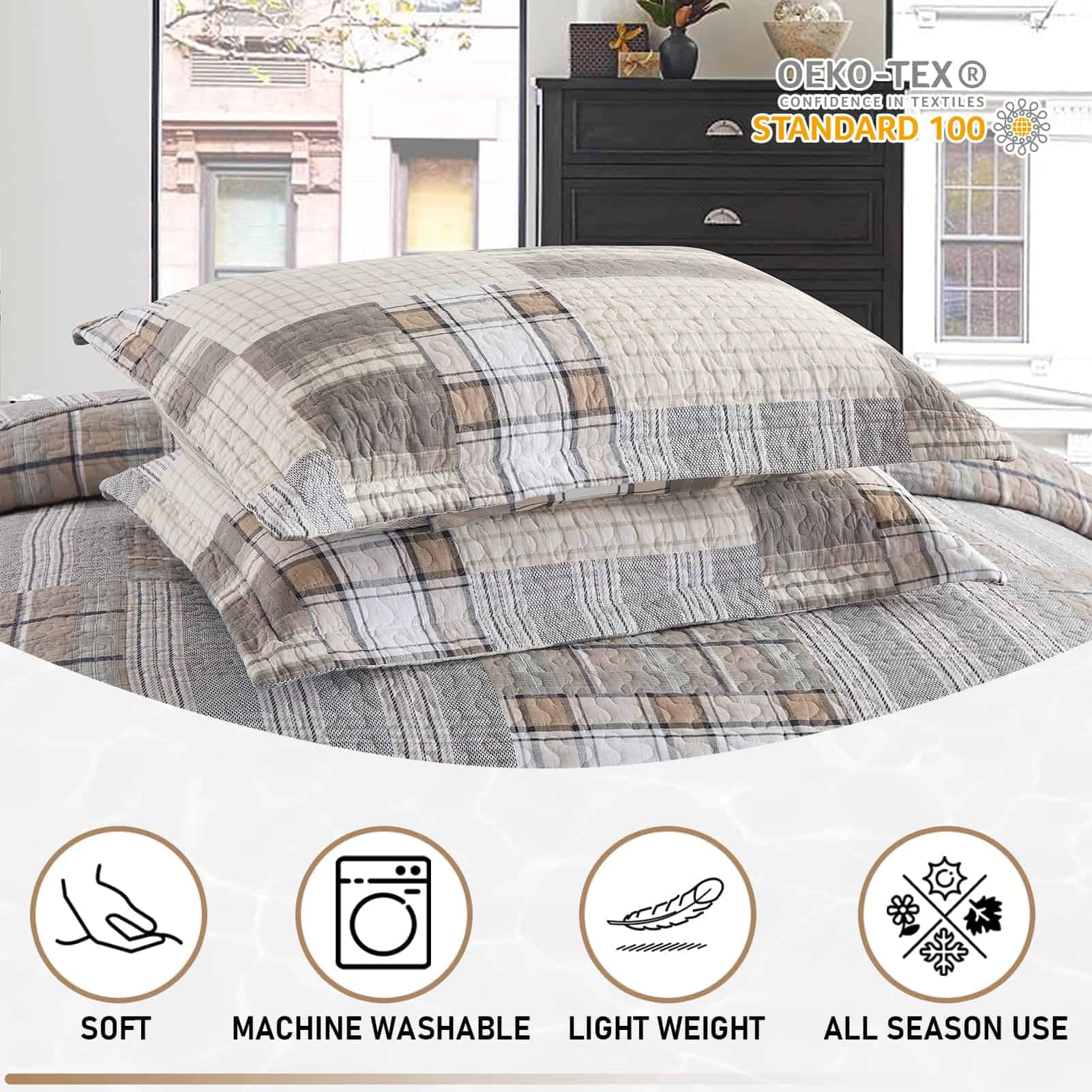 Colcha de algodón KALOOLA 100% algodón tamaño queen, juego - Imagen 7