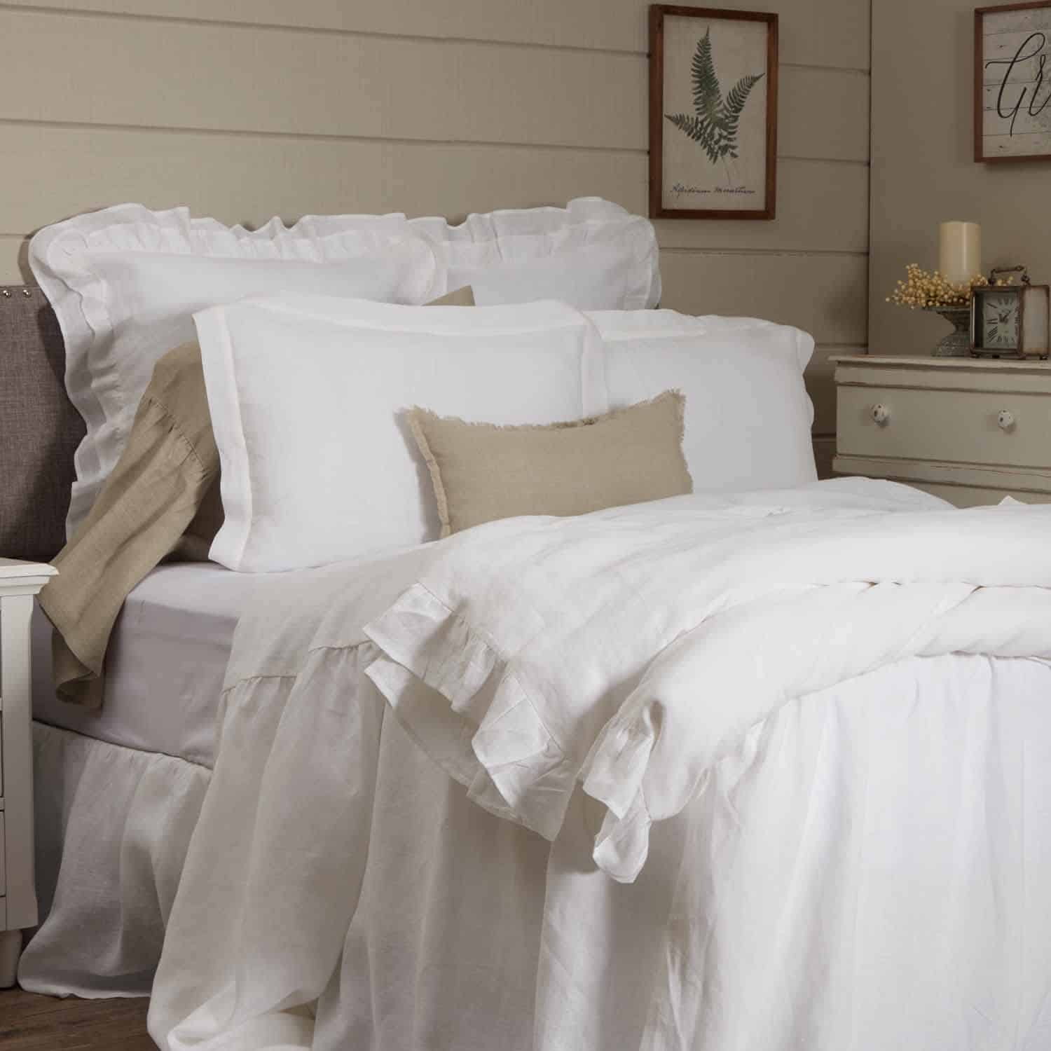 Colcha de cama King color blanco de lino con volantes Piper - Imagen 7