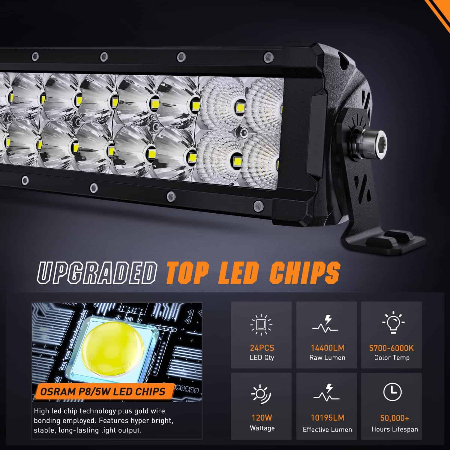 Barra de luz LED Nilight de 13.5 pulgadas 120W Flood Spot - Imagen 3