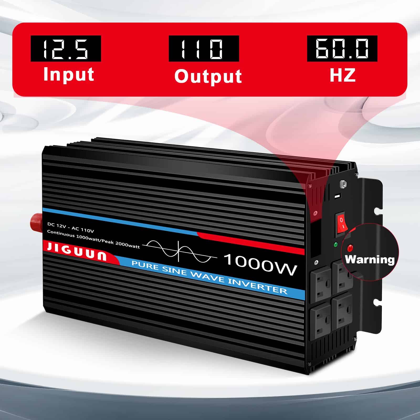 Inversor de Onda Sinusoidal Pura JIGUUN 1000 Watts, DC 12V - Imagen 3