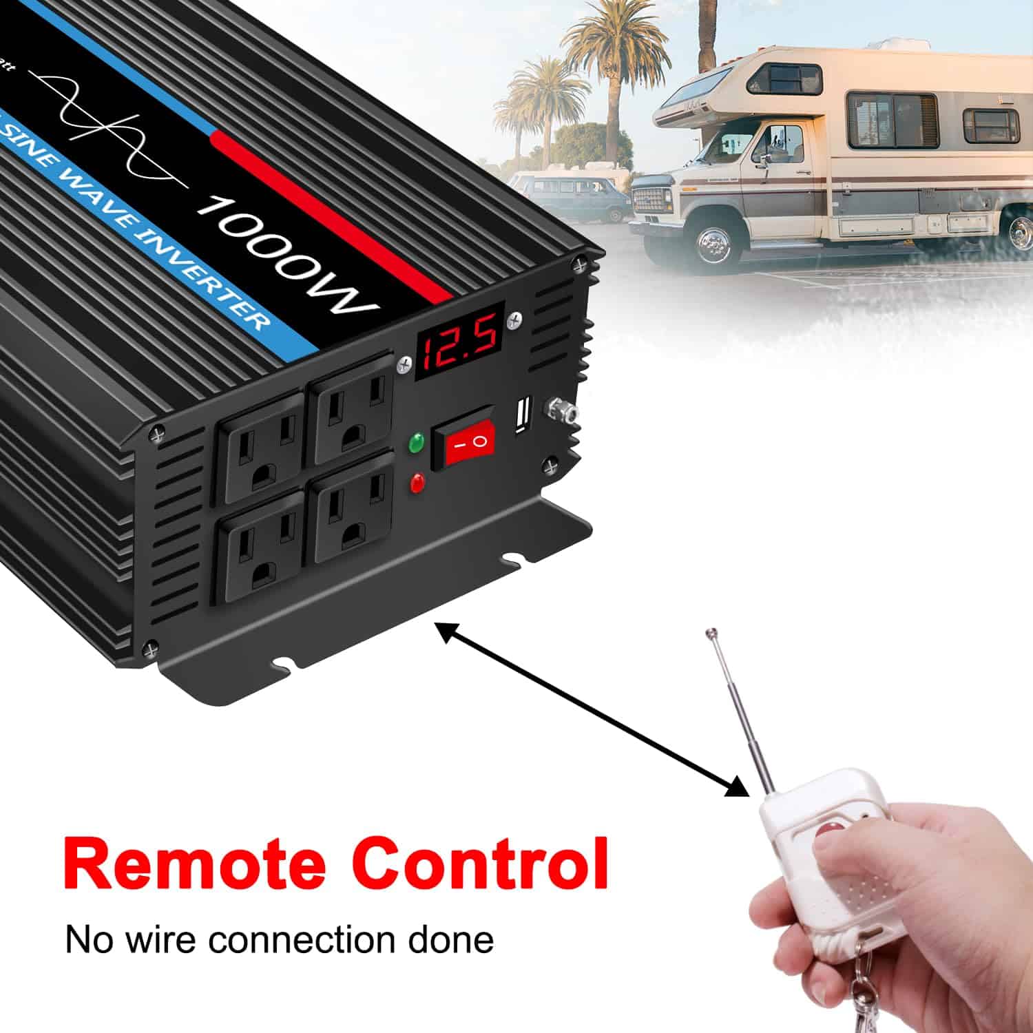 Inversor de Onda Sinusoidal Pura JIGUUN 1000 Watts, DC 12V - Imagen 5