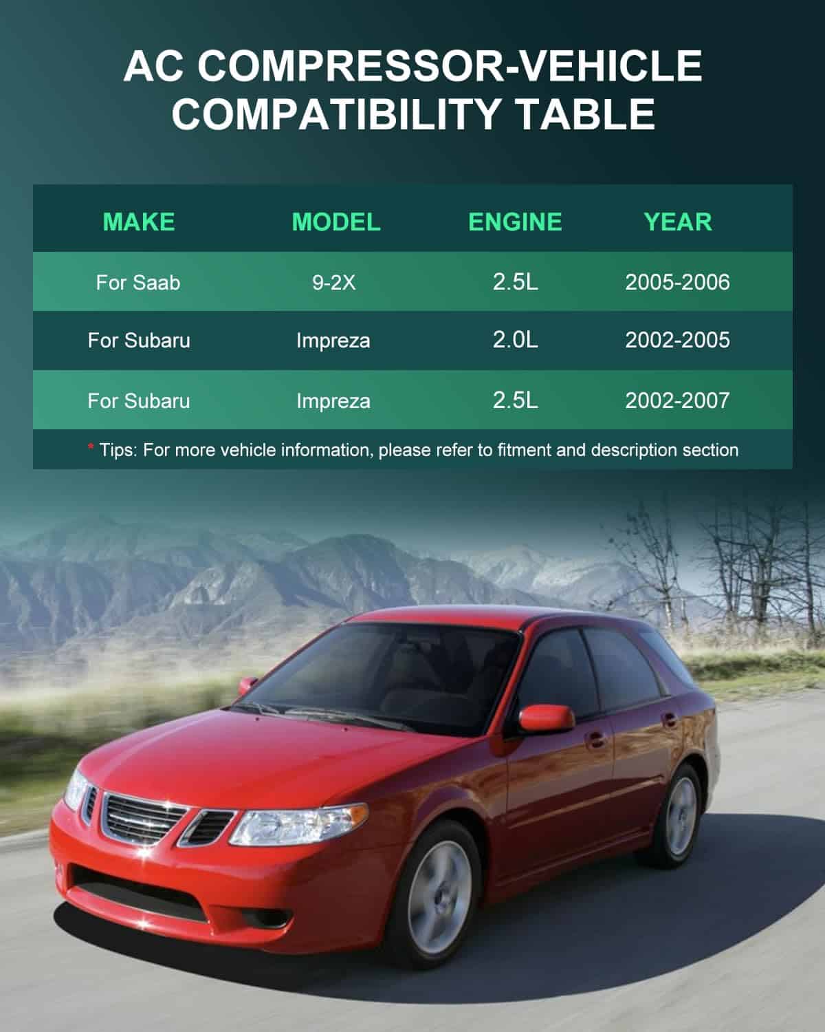 Compresor de AC SCITOO para Saab 9-2X 2.5L 2005-2006 - Imagen 3