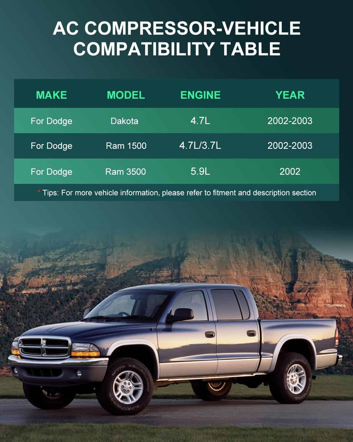 Compresor de AC SCITOO para Dodge Dakota 4.7L 2002-2003 CO - Imagen 3