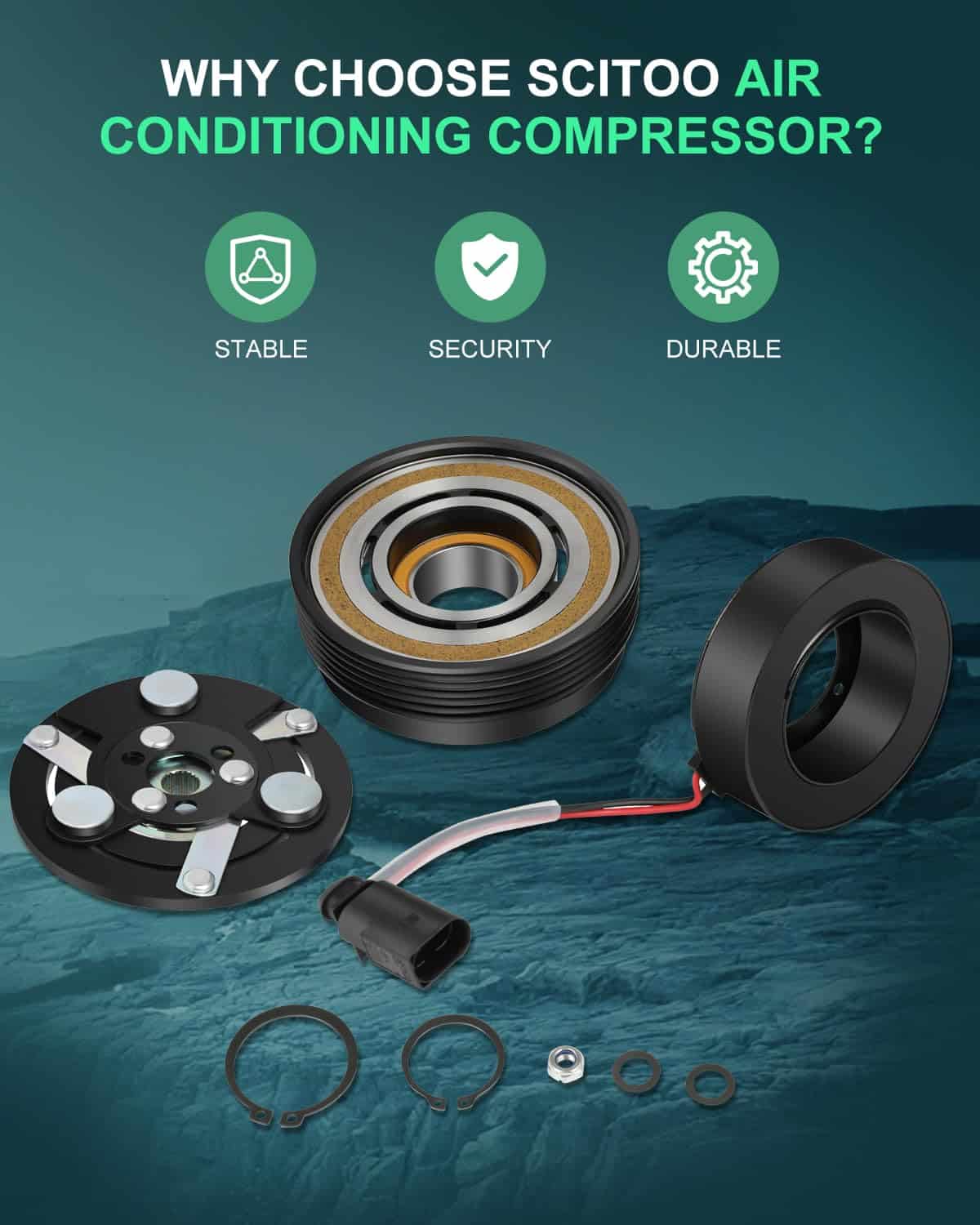 SCITOO Compresor de Aire Acondicionado con Embrague para - Imagen 4