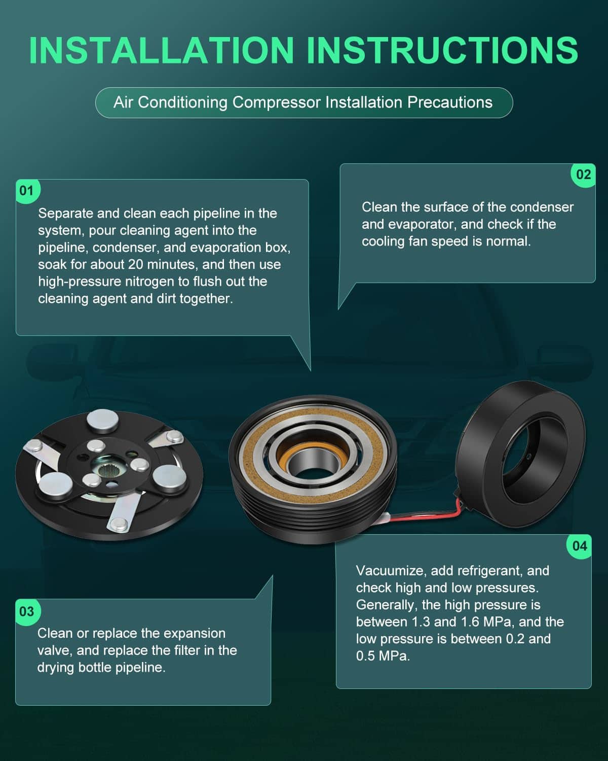 SCITOO Compresor de Aire Acondicionado con Embrague para - Imagen 8