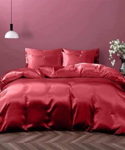 Juego de Sábanas de Seda Satinada 100% Pura -Burdeos