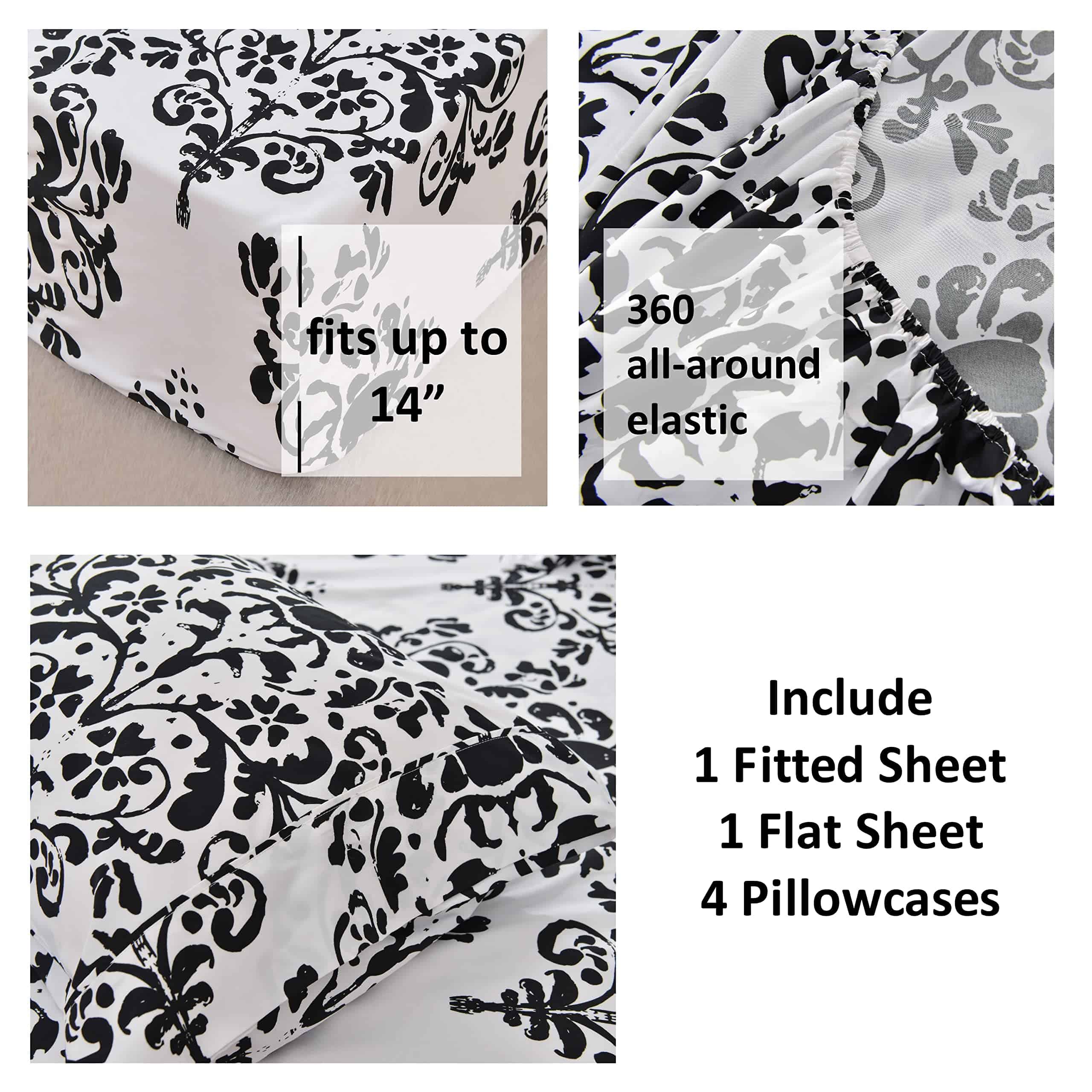 Juego de sábanas de microfibra ultrasuave -Negro y Blanco Da - Imagen 5