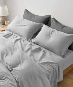 Juego de sábana ajustable de algodón lavado chambray de