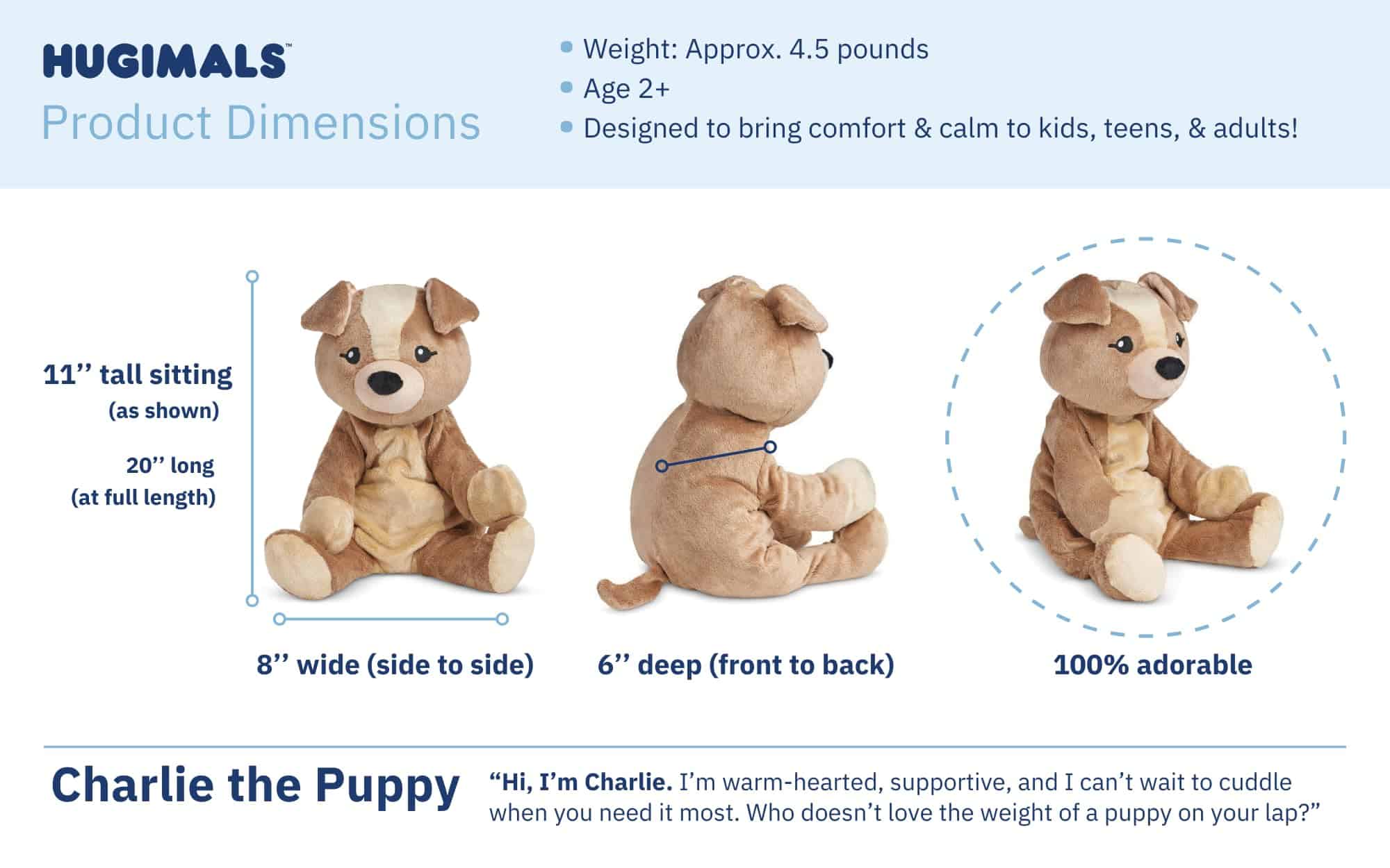 HUGIMALS Charlie The Puppy 4.5 lb Peluche Pesado Lindo - Imagen 6
