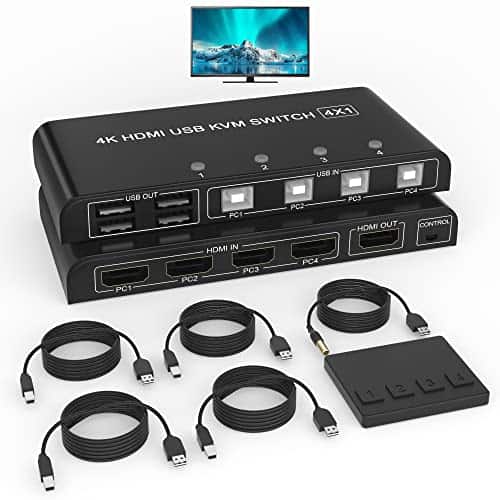 Conmutador KVM HDMI de 4 Puertos 4K@60Hz, Conmutador KVM