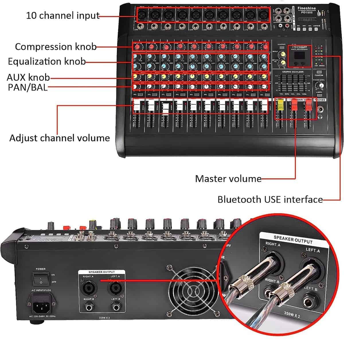 WWahuayuan 8/10/12 Mezcladora de Audio de Canal Profesional - Imagen 7