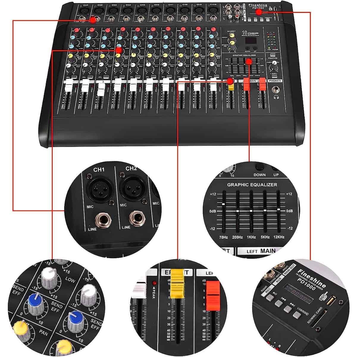 WWahuayuan 8/10/12 Mezcladora de Audio de Canal Profesional - Imagen 4