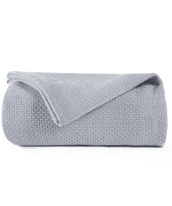 Manta de cama de algodón 100%, manta térmica -Light Grey