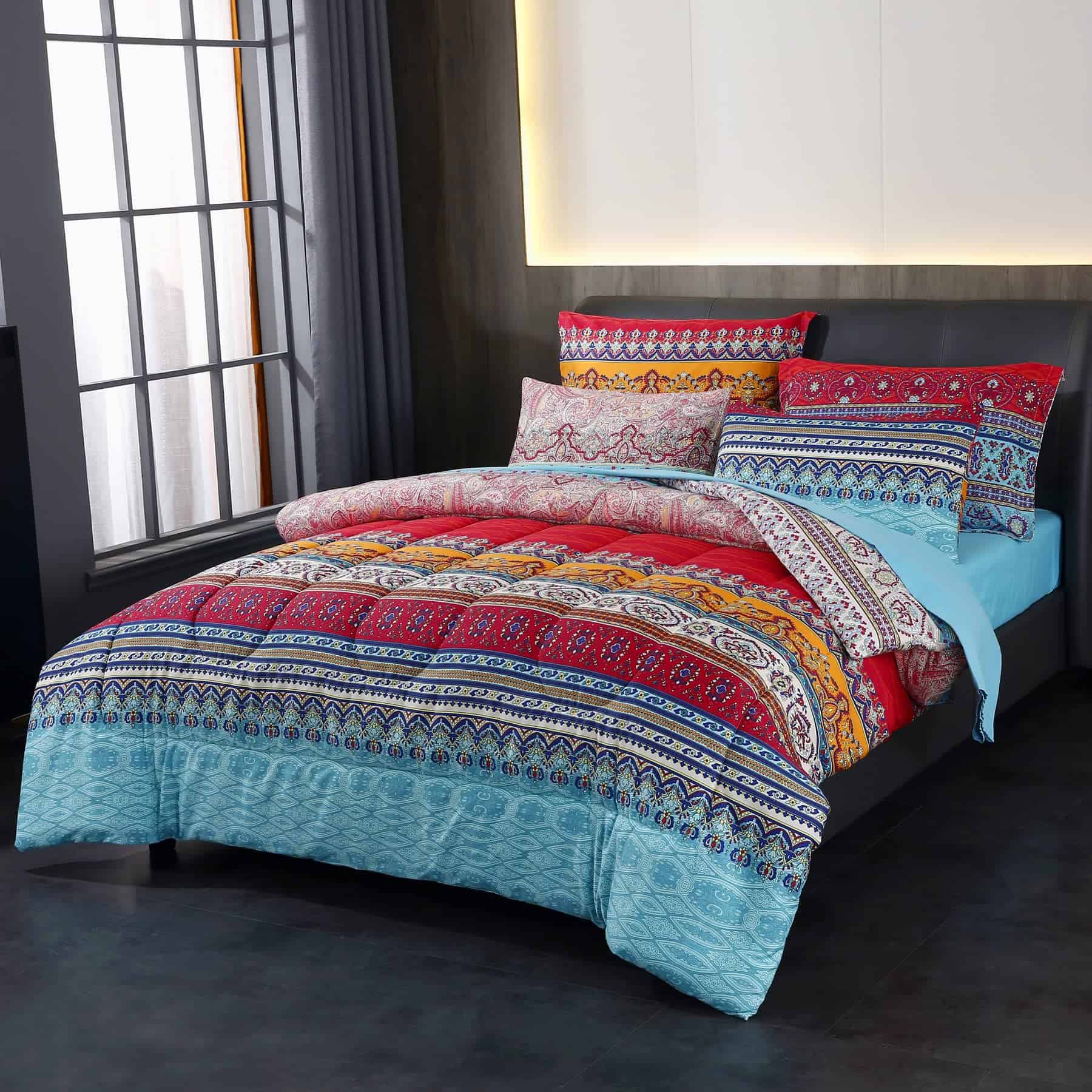 Juego de cama bohemio 7 Piezas Tamaño King, - King, A)