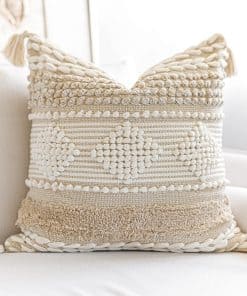 Funda de cojín blanco crema BlissBlush Boho 20X20, cojín