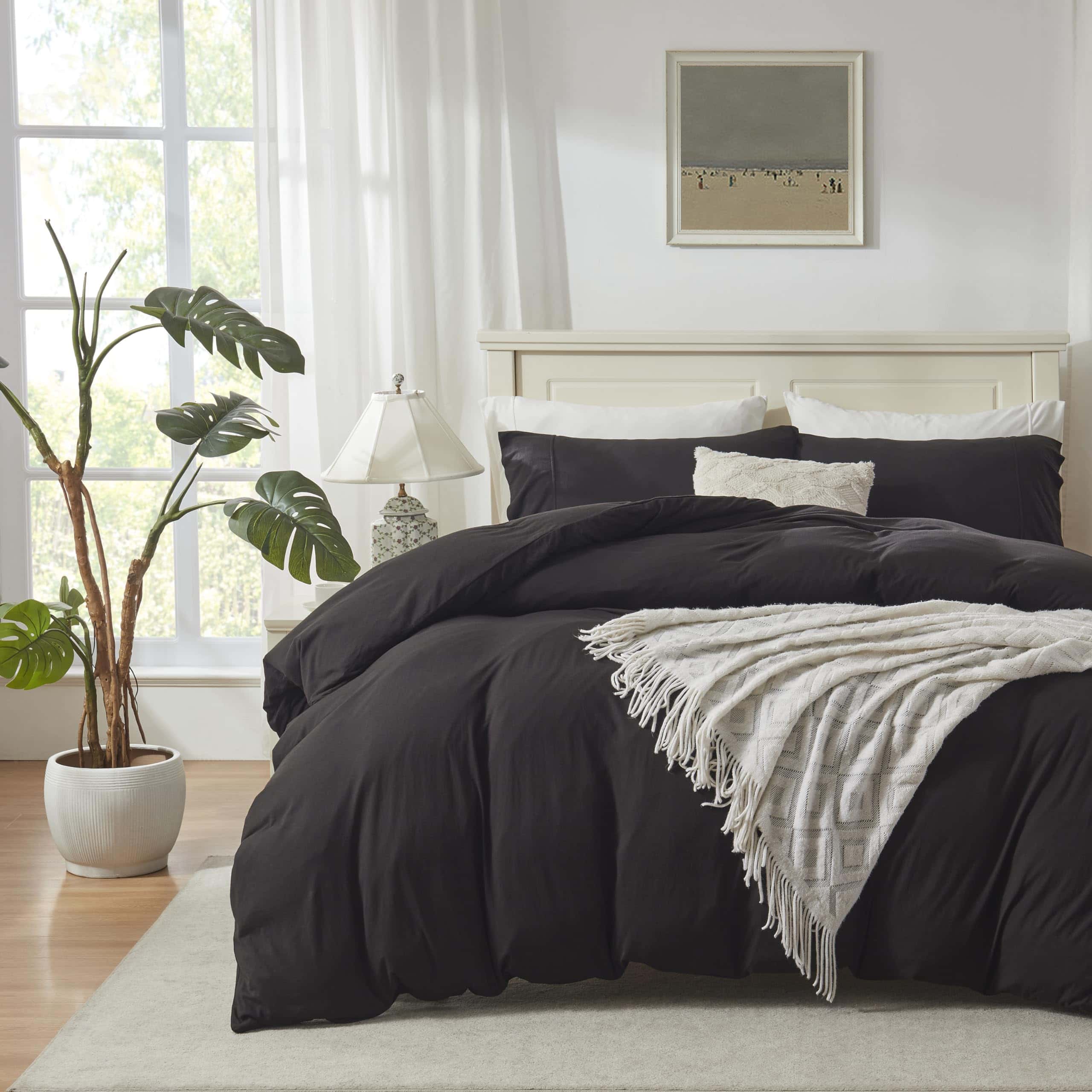 Juego de Funda de Edredón de Algodón de -Negro