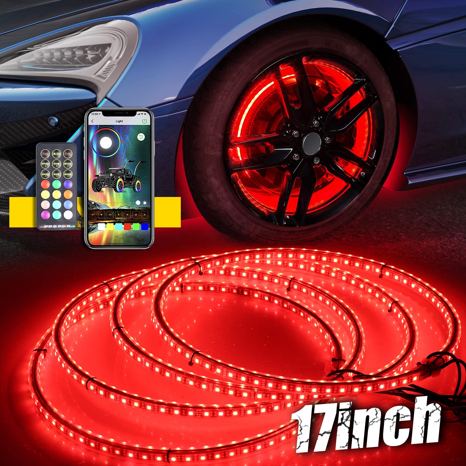 AddSafety 4PCS 17 pulgadas RGB LED Kit de luces de anillo