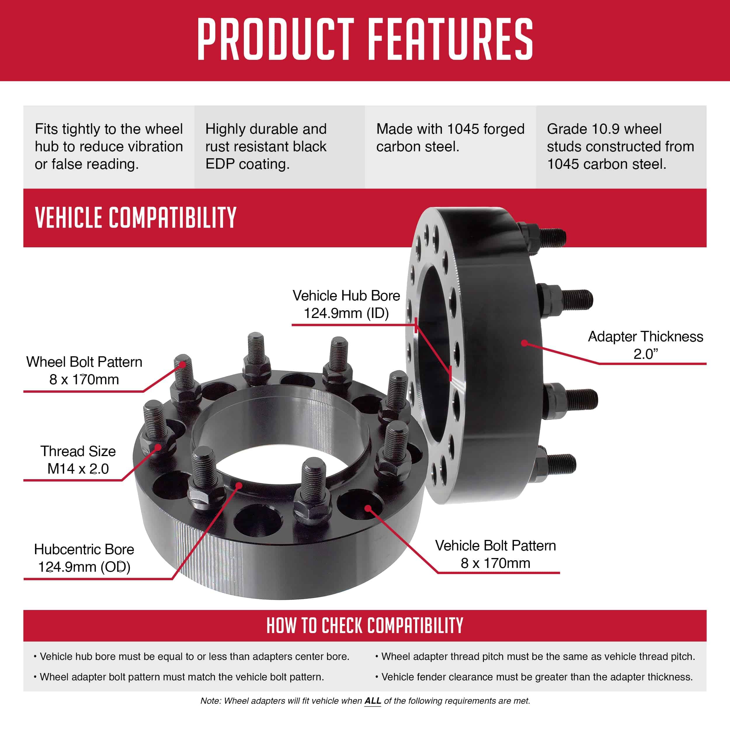 1 Pc Espaciadores de Rueda Centrada STEEL Hub 8 en 170mm - Imagen 6
