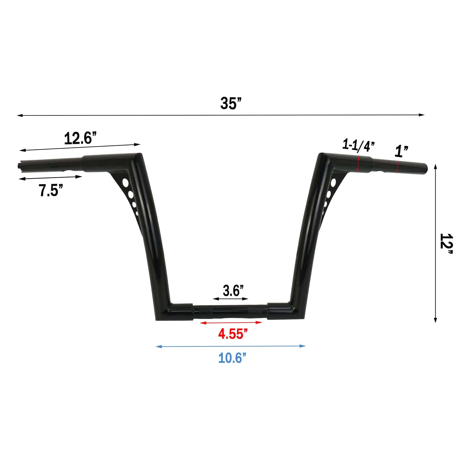 Manillar de 12" Ape Hangers Z Bar Handlebar 1 1/4" - Imagen 4