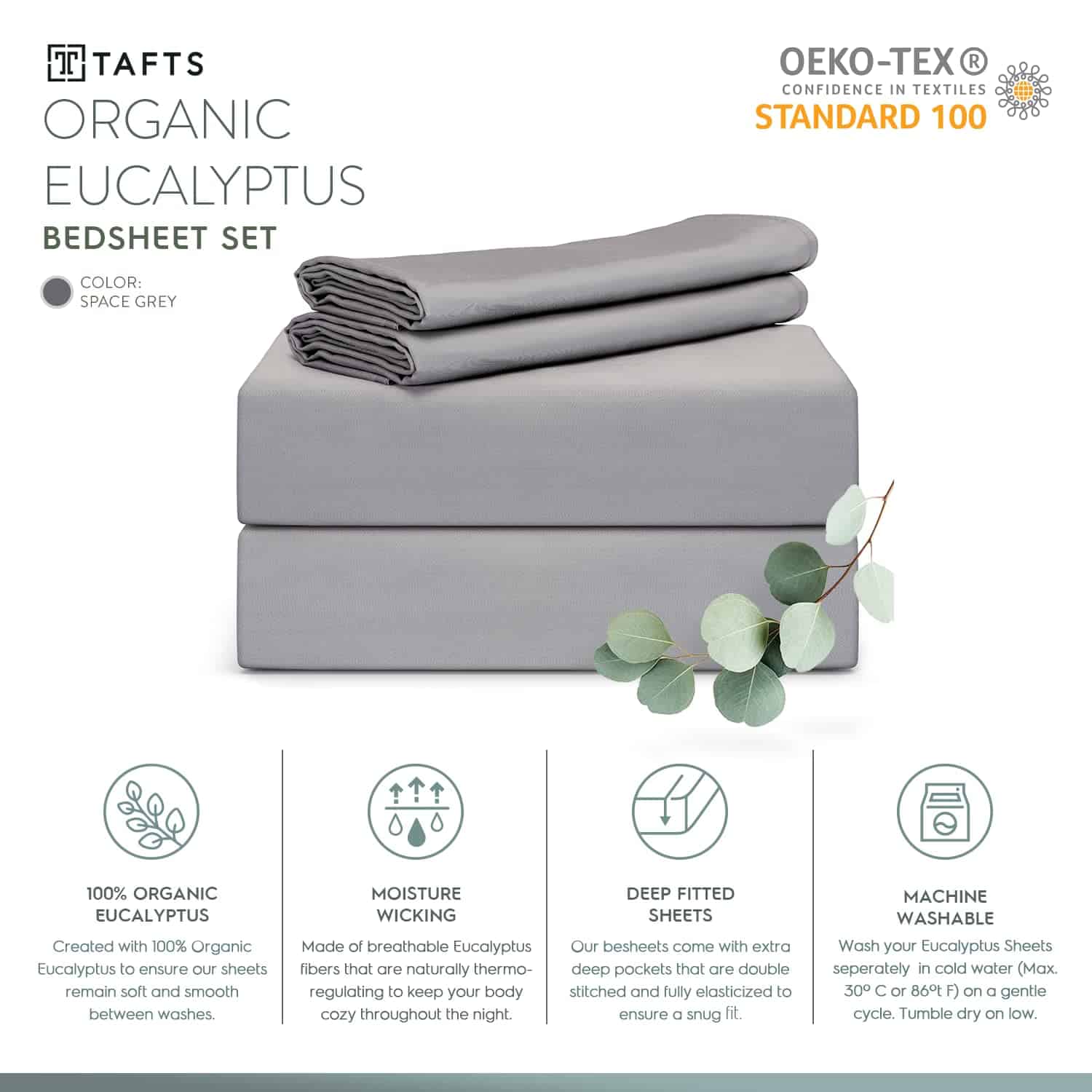 Juego de Sábanas King Size Tafts de Eucalipto - 100% - Imagen 3