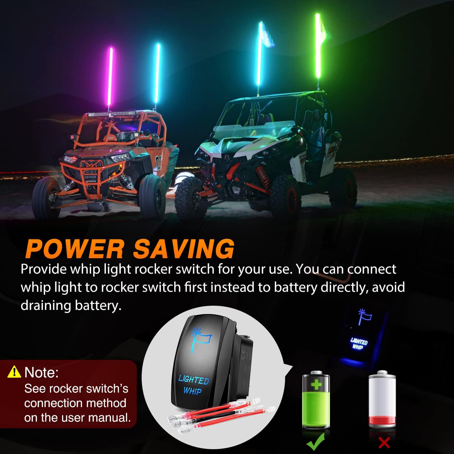 Nilight 2PCS 3 pies Espiral RGB Led Whip Light c/RGB - Imagen 5