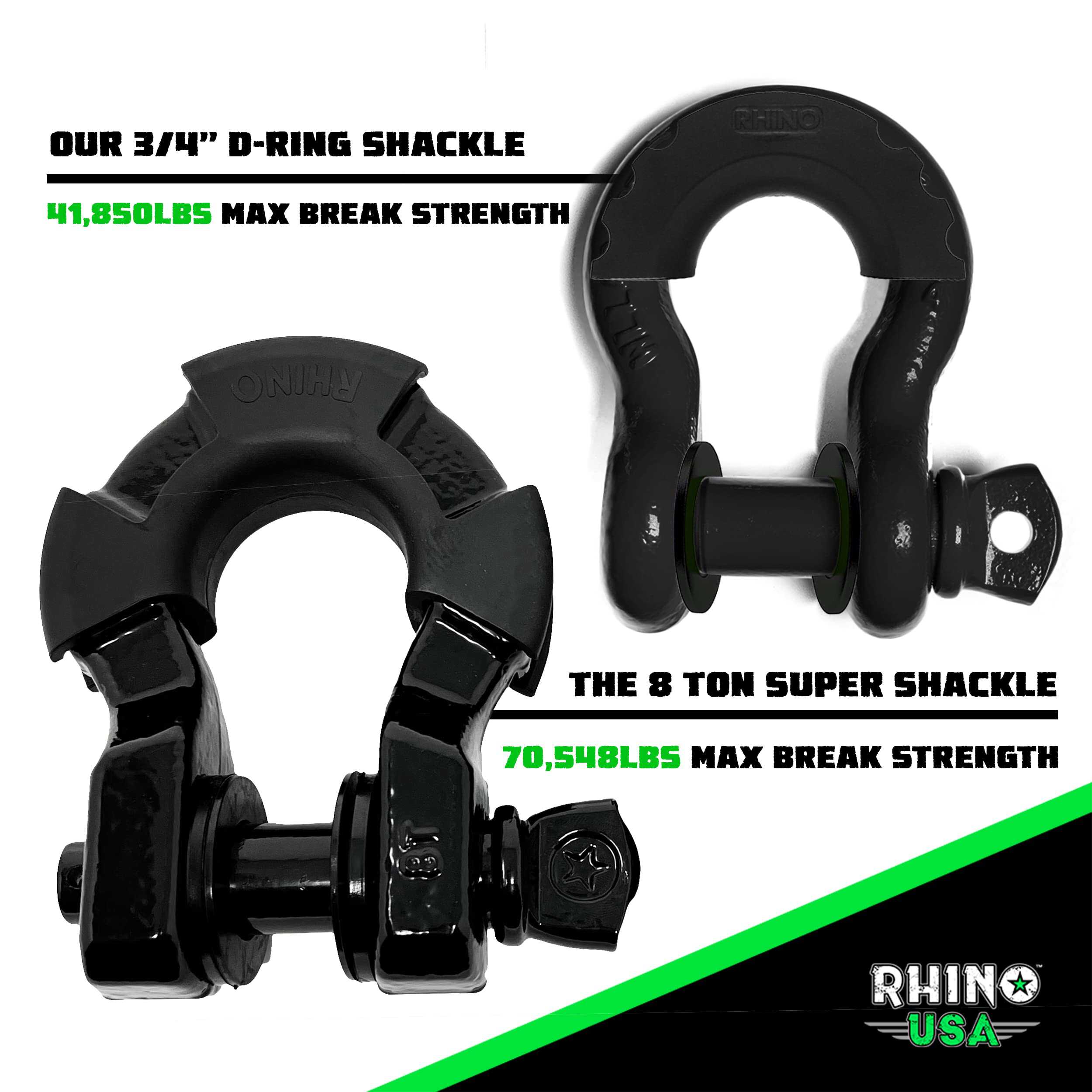 Rhino USA D Ring Super Shackles 70,548lb -Negro Mate (2PK) - Imagen 3