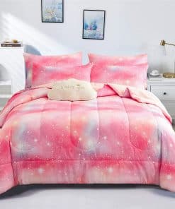 Juego de Edredón de Tres Piezas KAKKI Galaxy Rosa Reina,