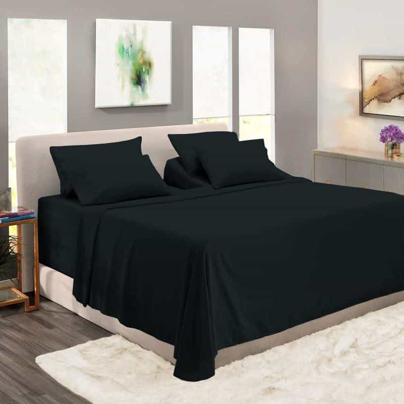 Juego de sábanas Split King Pizuna 100% Algodón Negro, 800