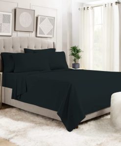 Juego de sábanas 100% algodón puro tamaño Queen negro, 800
