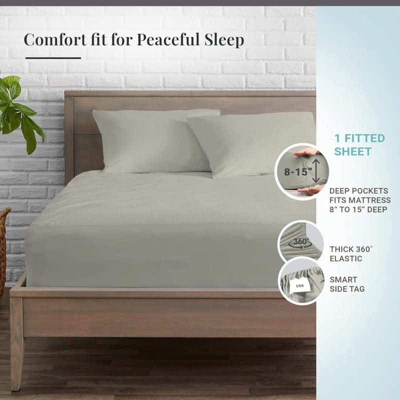 Sábana Ajustable Pizuna 100% Algodón Tamaño King Plateado, - Imagen 4