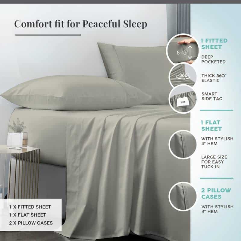 Juego de sábanas de algodón 100% para cama King Silver, 600 - Imagen 4