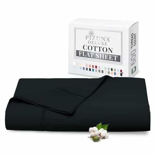 Sábana Plana de Algodón Puro 100% Pizuna para -Negro
